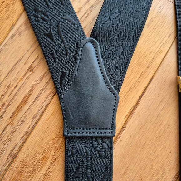 L'Aiglon France Elastic Black Floral Garden Embossed suspenders CAS Germany - Picture 14 of 15